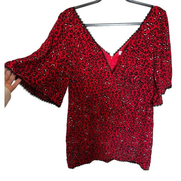 Lovers And Friends NWOT Jason Dress Cheetah Mini V Neck Red Black Size Small - Picture 4 of 12